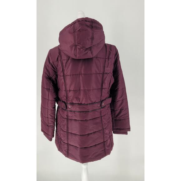 NWT Intl Details Womens Cozy Burgundy Full Zip Snap Hooded Puffer Jacket Size L - Picture 5 of 8